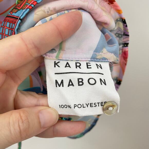 Anthropologie Karen Maben M Short Sleeve Postcard Pajama Set Satin Lounge - Picture 7 of 16